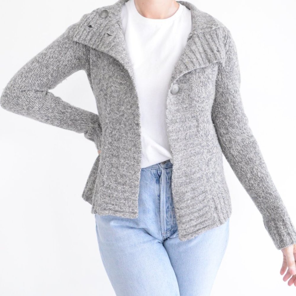 Theory Grey Knit Button Up Cardigan Size Medium